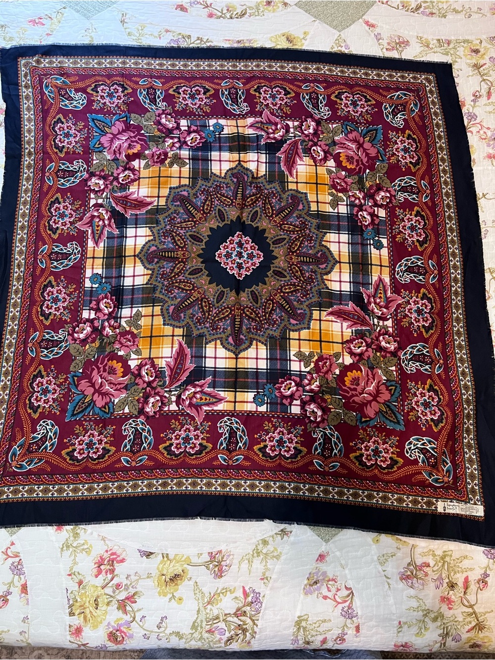 Vintage Symphony Scarfs Square Shawl Paisley Floral Plaid Made in Italy